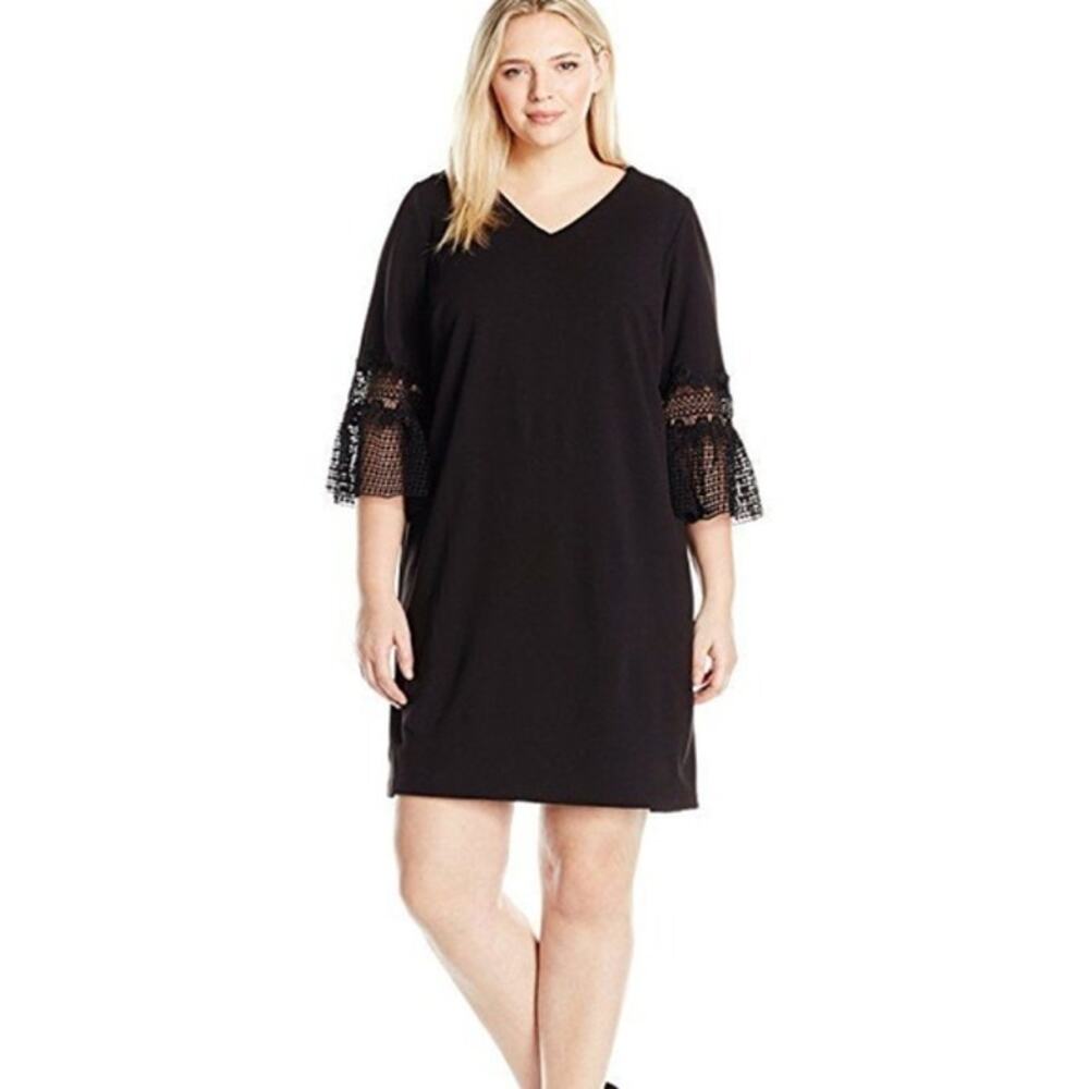 Julia Jordan Womens Black Cocktail Dress Crochet Lace 3/4‎ Bell Sleeve Size 24W